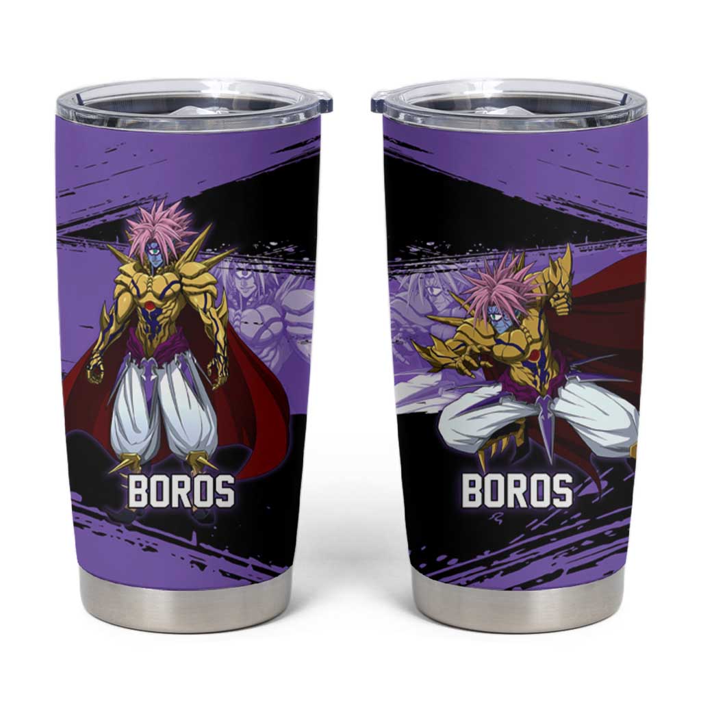 Boros One Punch Man Anime Purple and Black Theme Tumbler Cup with Galactic Overlord Design and Intense Battle Stance - The Mazicc