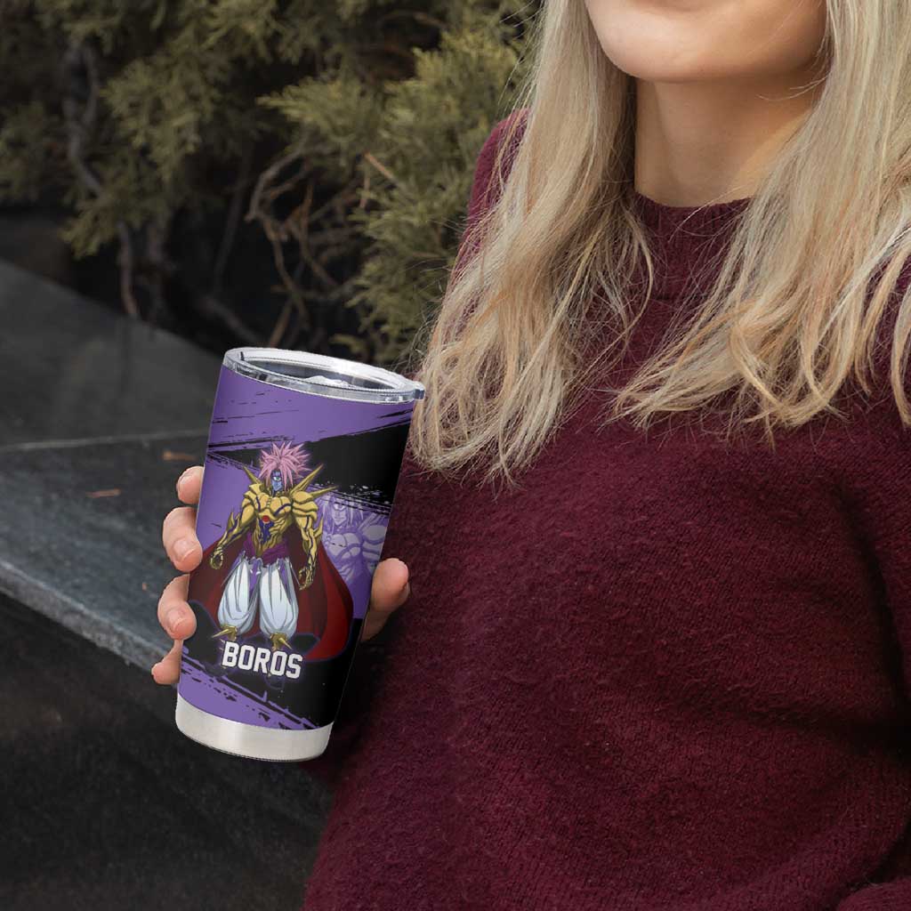 Boros One Punch Man Anime Purple and Black Theme Tumbler Cup with Galactic Overlord Design and Intense Battle Stance - The Mazicc