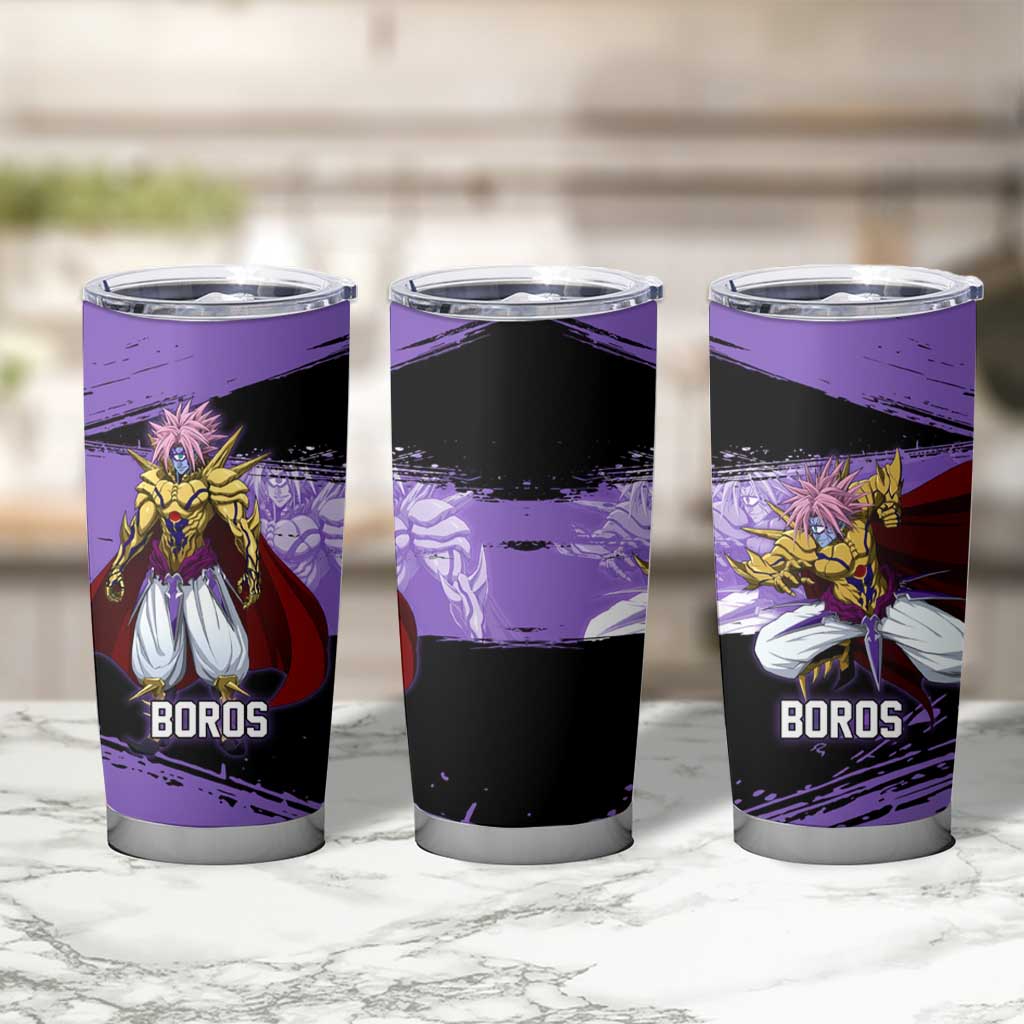 Boros One Punch Man Anime Purple and Black Theme Tumbler Cup with Galactic Overlord Design and Intense Battle Stance - The Mazicc