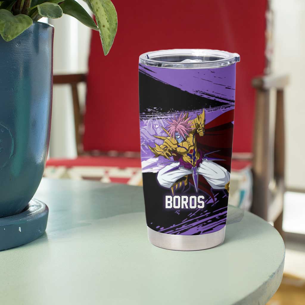 Boros One Punch Man Anime Purple and Black Theme Tumbler Cup with Galactic Overlord Design and Intense Battle Stance - The Mazicc