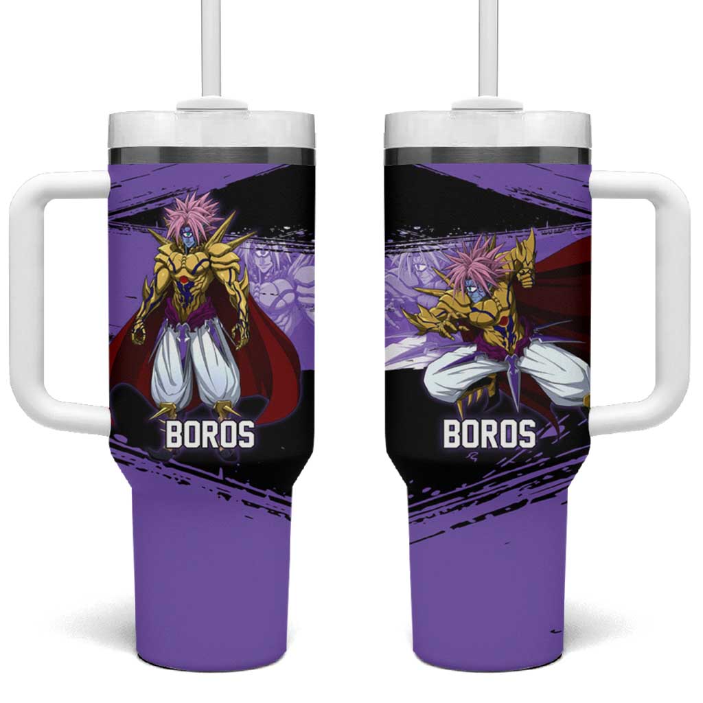 Boros One Punch Man Anime Purple and Black Theme Tumbler With Handle with Galactic Overlord Design and Intense Battle Stance - The Mazicc