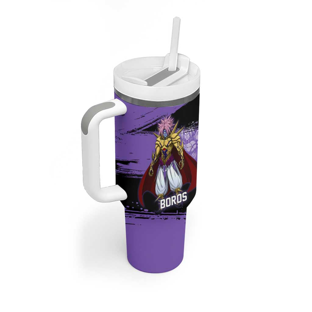 Boros One Punch Man Anime Purple and Black Theme Tumbler With Handle with Galactic Overlord Design and Intense Battle Stance - The Mazicc