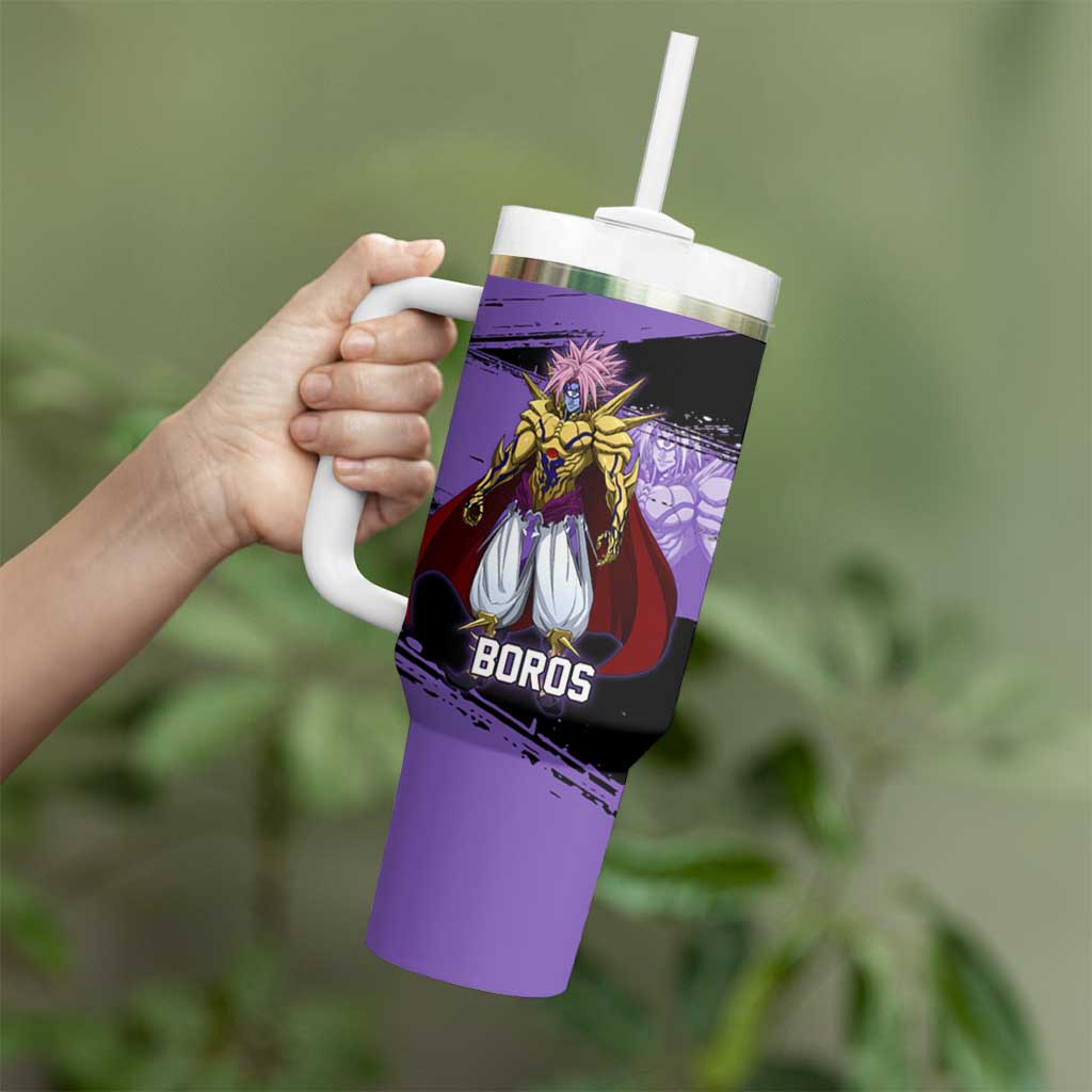 Boros One Punch Man Anime Purple and Black Theme Tumbler With Handle with Galactic Overlord Design and Intense Battle Stance - The Mazicc