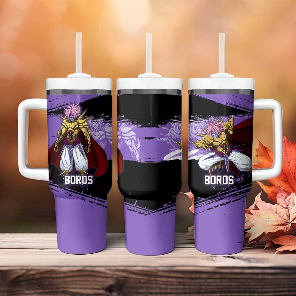 Boros One Punch Man Anime Purple and Black Theme Tumbler With Handle with Galactic Overlord Design and Intense Battle Stance - The Mazicc