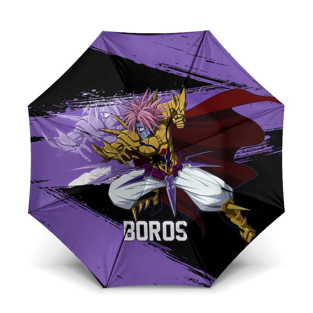 Boros One Punch Man Anime Purple and Black Theme Umbrella with Galactic Overlord Design and Intense Battle Stance - The Mazicc
