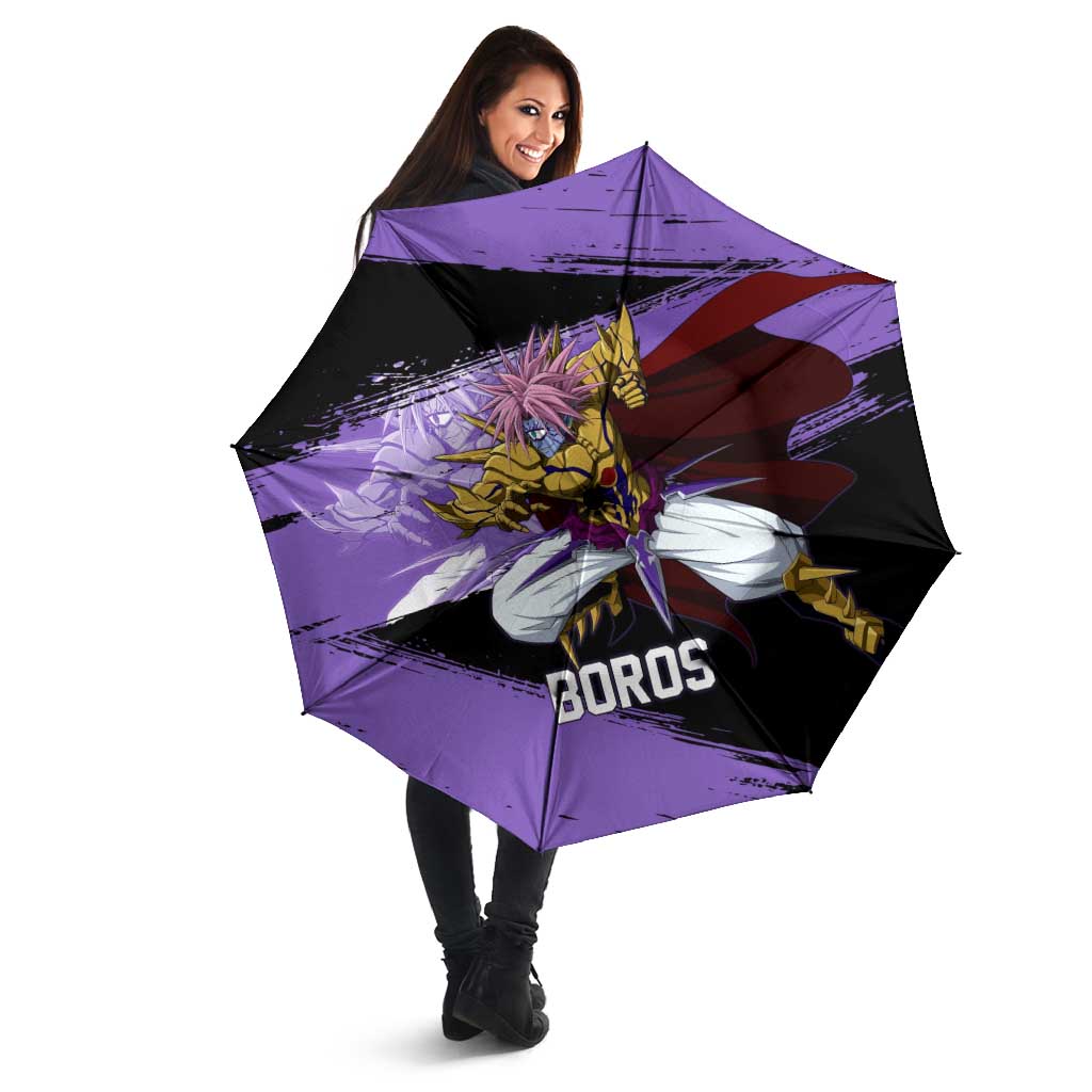 Boros One Punch Man Anime Purple and Black Theme Umbrella with Galactic Overlord Design and Intense Battle Stance - The Mazicc