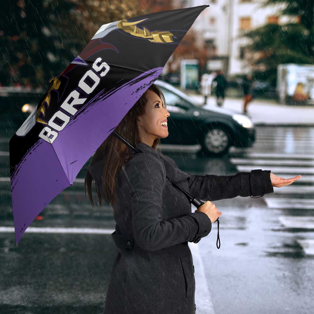 Boros One Punch Man Anime Purple and Black Theme Umbrella with Galactic Overlord Design and Intense Battle Stance - The Mazicc