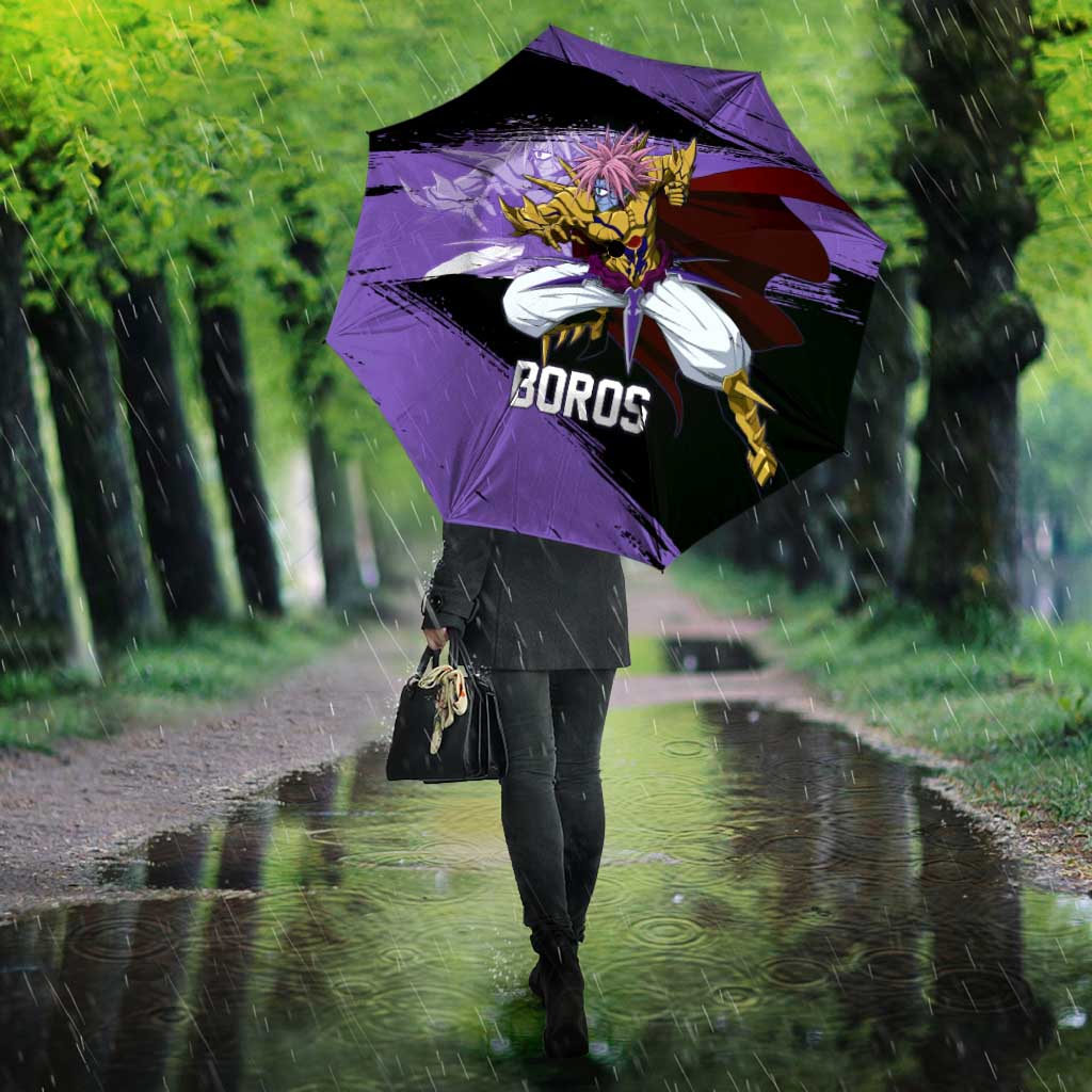 Boros One Punch Man Anime Purple and Black Theme Umbrella with Galactic Overlord Design and Intense Battle Stance - The Mazicc