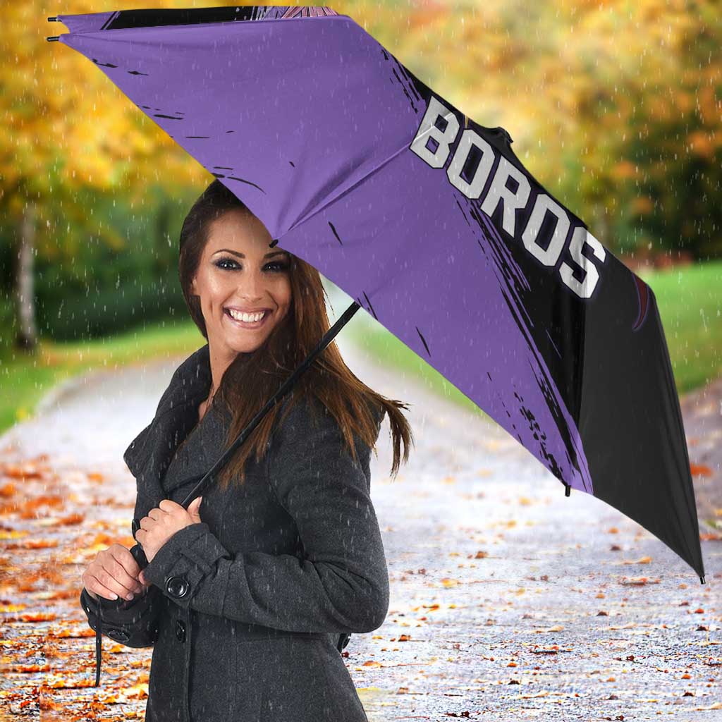 Boros One Punch Man Anime Purple and Black Theme Umbrella with Galactic Overlord Design and Intense Battle Stance - The Mazicc
