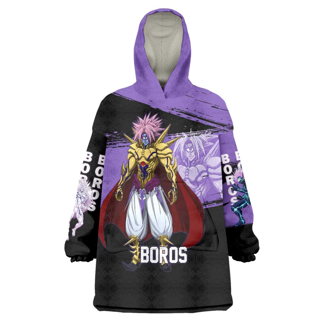Boros One Punch Man Anime Purple and Black Theme Wearable Blanket Hoodie with Galactic Overlord Design and Intense Battle Stance - The Mazicc