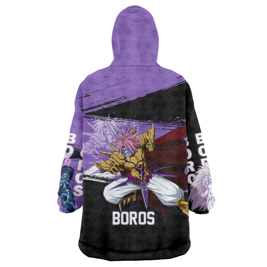Boros One Punch Man Anime Purple and Black Theme Wearable Blanket Hoodie with Galactic Overlord Design and Intense Battle Stance - The Mazicc