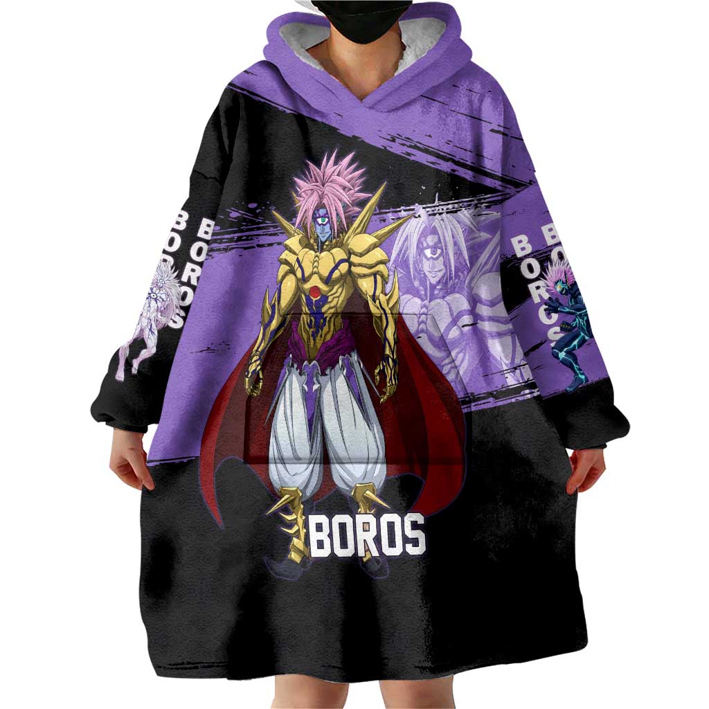 Boros One Punch Man Anime Purple and Black Theme Wearable Blanket Hoodie with Galactic Overlord Design and Intense Battle Stance - The Mazicc