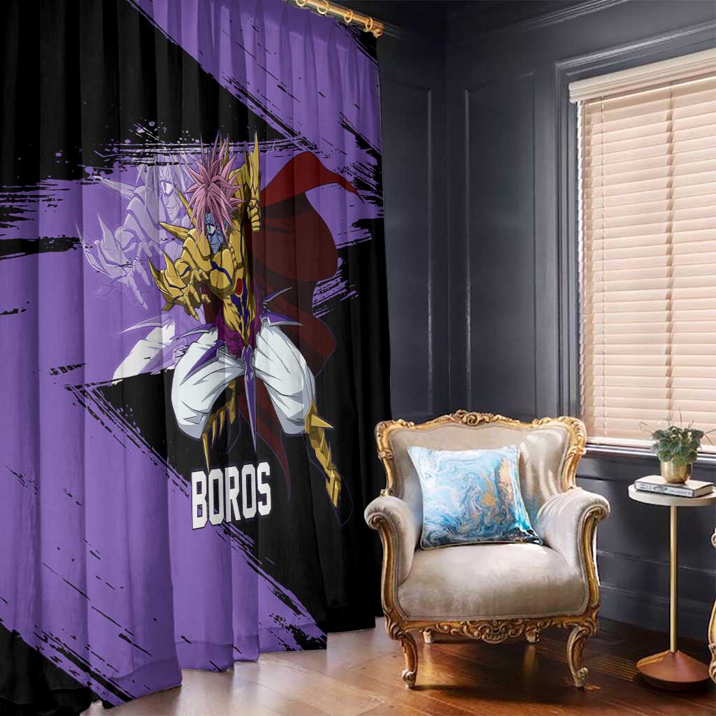 Boros One Punch Man Anime Purple and Black Theme Window Curtain with Galactic Overlord Design and Intense Battle Stance - The Mazicc