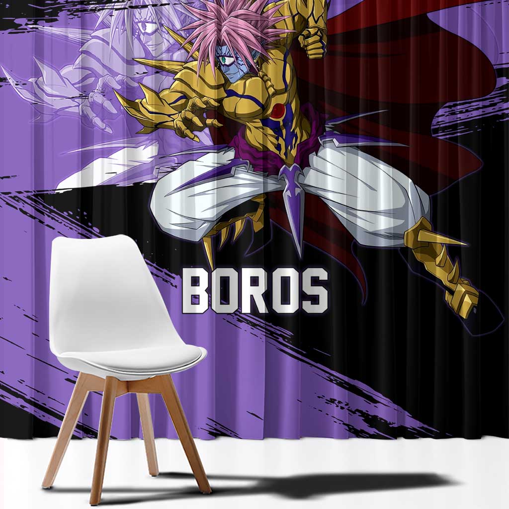 Boros One Punch Man Anime Purple and Black Theme Window Curtain with Galactic Overlord Design and Intense Battle Stance - The Mazicc