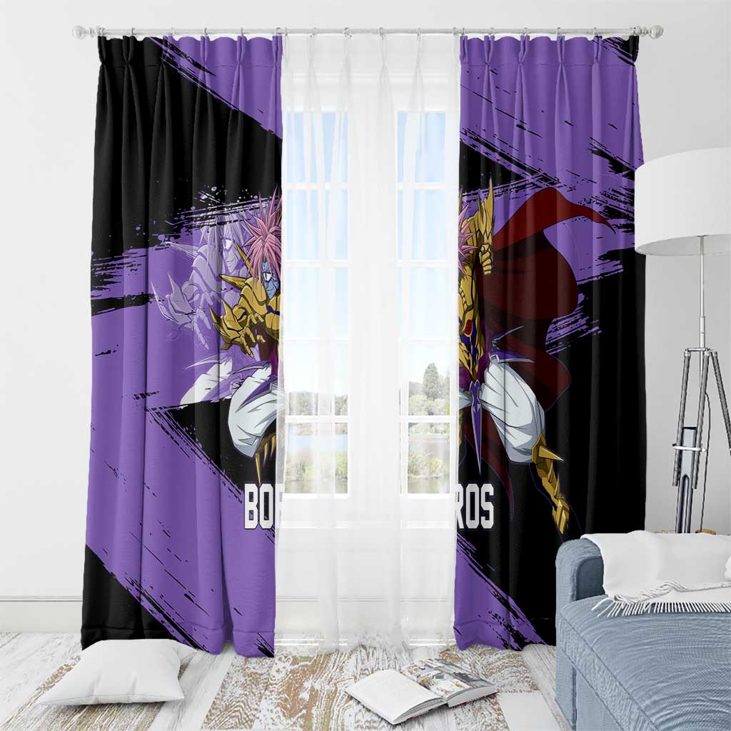 Boros One Punch Man Anime Purple and Black Theme Window Curtain with Galactic Overlord Design and Intense Battle Stance - The Mazicc