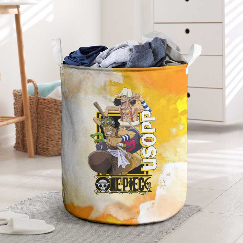 Usopp One Piece Yellow and White Theme Laundry Basket with Sniper Pose and Sogeking Mask Design - The Mazicc