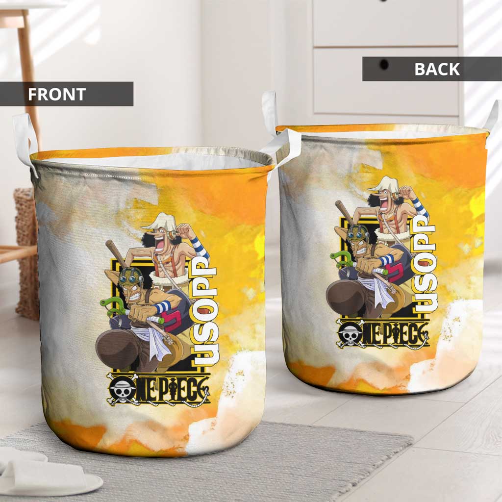 Usopp One Piece Yellow and White Theme Laundry Basket with Sniper Pose and Sogeking Mask Design - The Mazicc