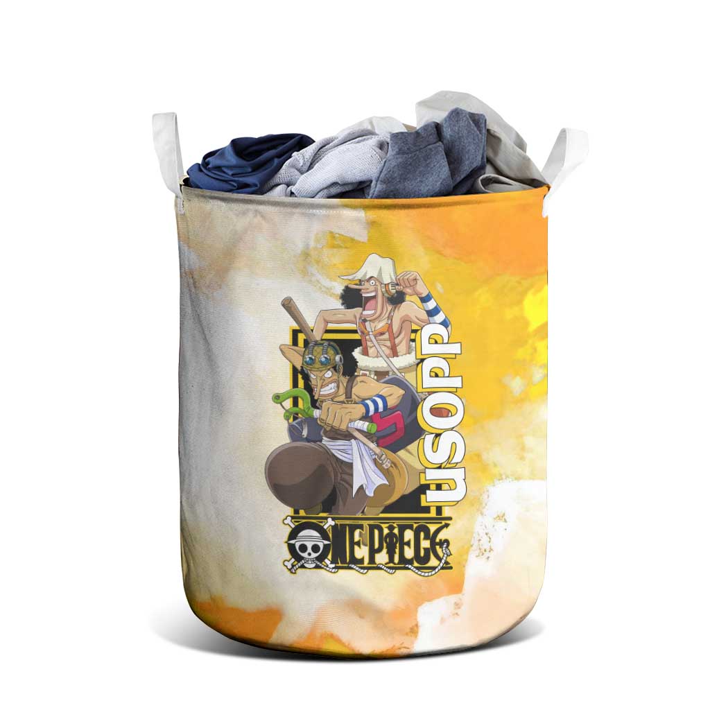 Usopp One Piece Yellow and White Theme Laundry Basket with Sniper Pose and Sogeking Mask Design - The Mazicc