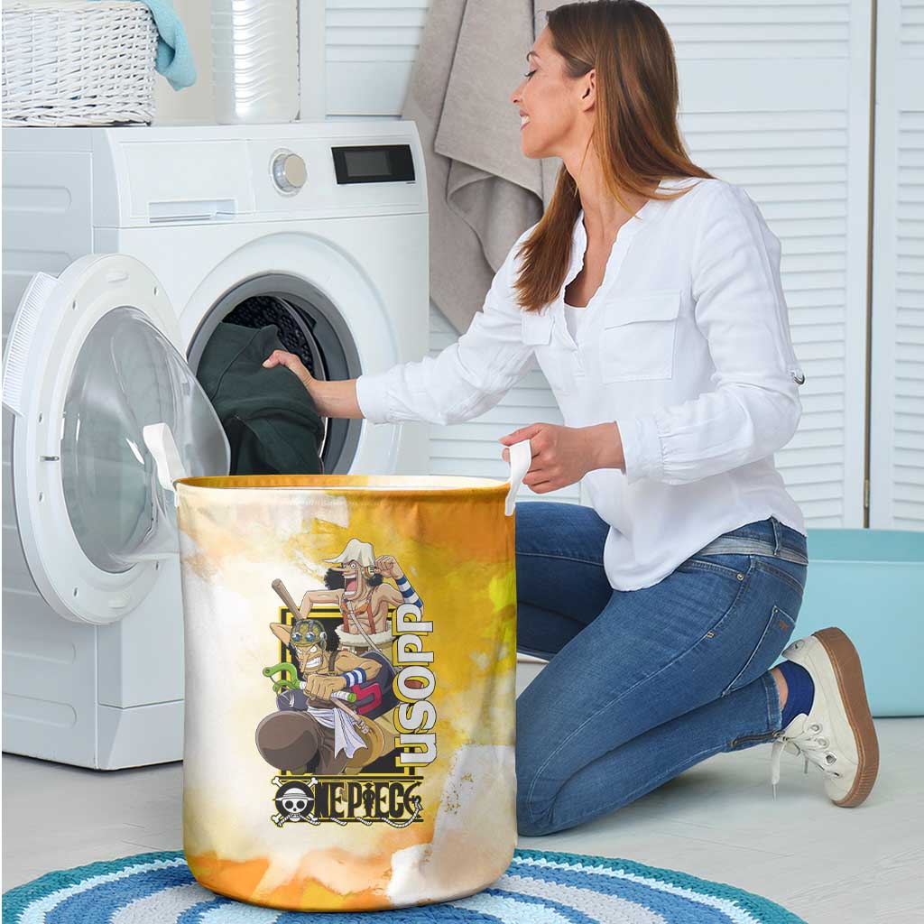Usopp One Piece Yellow and White Theme Laundry Basket with Sniper Pose and Sogeking Mask Design - The Mazicc
