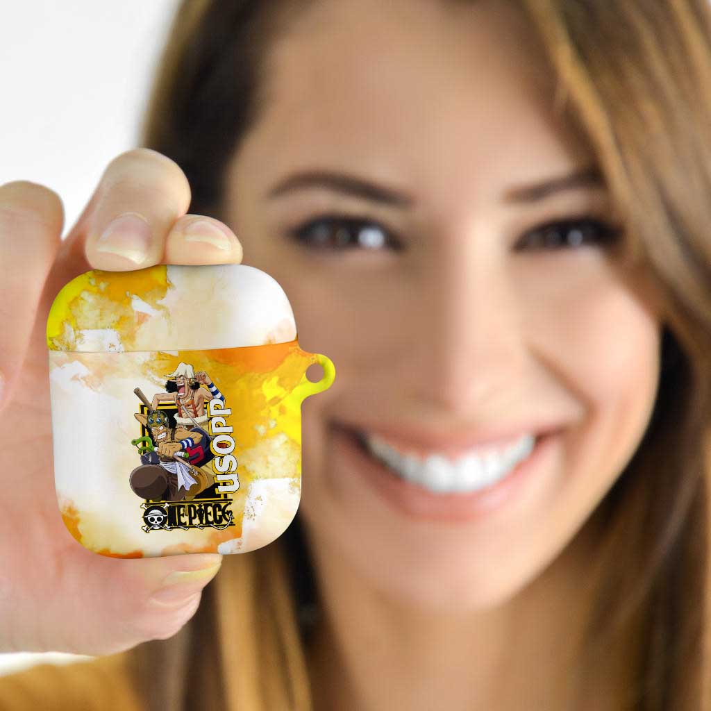 Usopp One Piece Yellow and White Theme AirPods Case with Sniper Pose and Sogeking Mask Design - The Mazicc