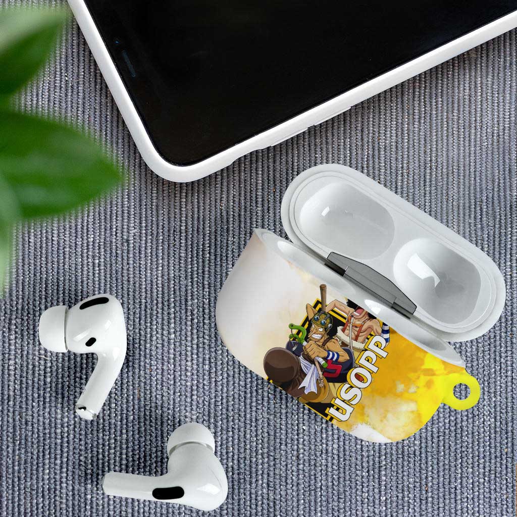 Usopp One Piece Yellow and White Theme AirPods Case with Sniper Pose and Sogeking Mask Design - The Mazicc