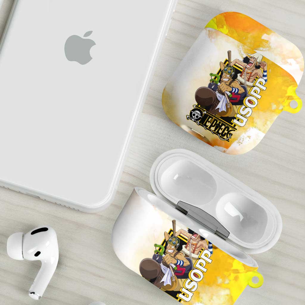 Usopp One Piece Yellow and White Theme AirPods Case with Sniper Pose and Sogeking Mask Design - The Mazicc