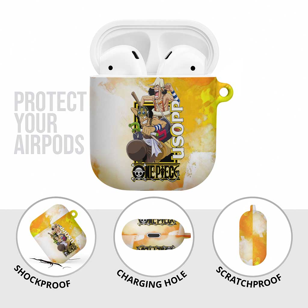 Usopp One Piece Yellow and White Theme AirPods Case with Sniper Pose and Sogeking Mask Design - The Mazicc