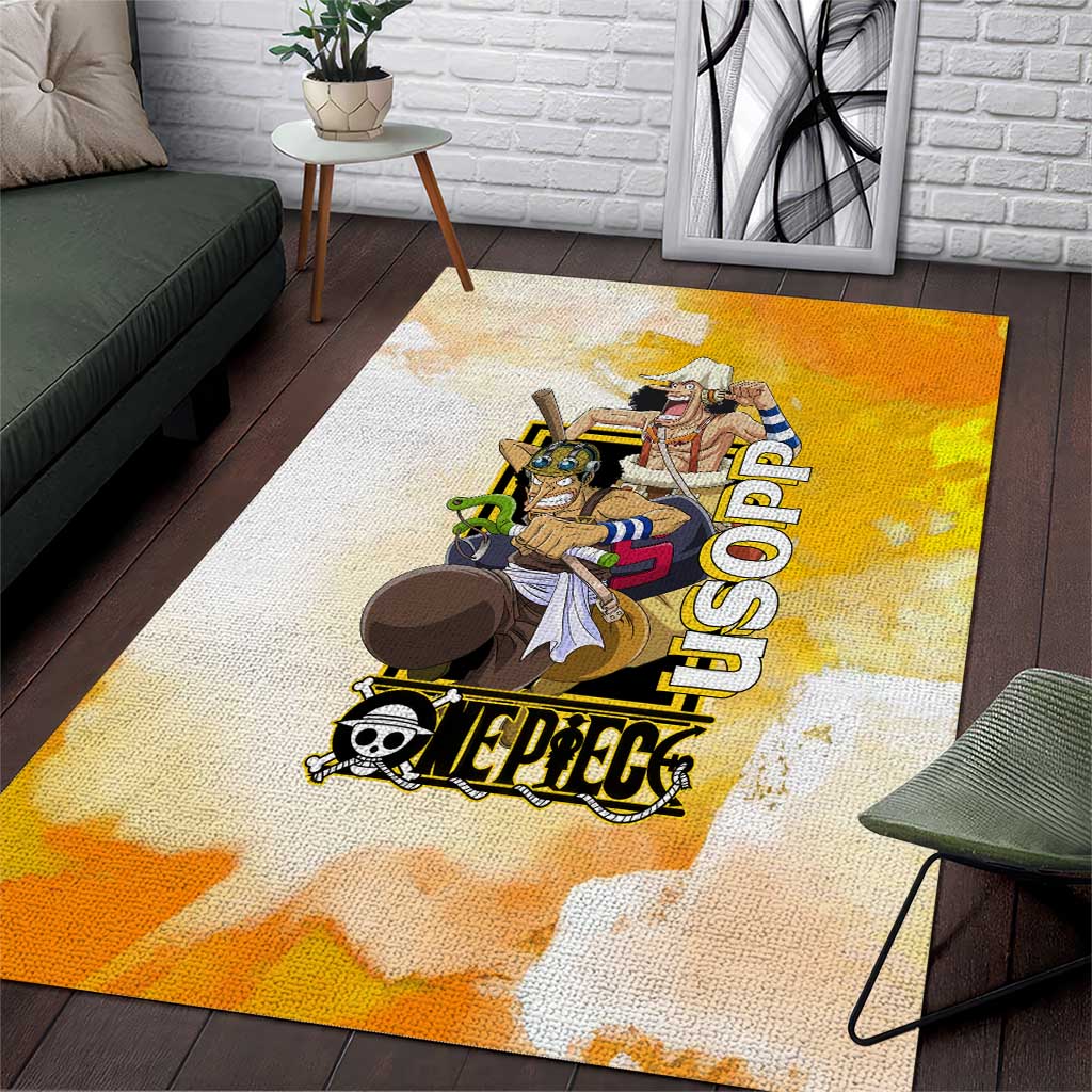 Usopp One Piece Yellow and White Theme Area Rug with Sniper Pose and Sogeking Mask Design - The Mazicc