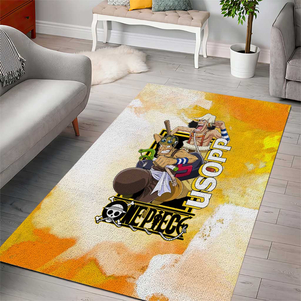 Usopp One Piece Yellow and White Theme Area Rug with Sniper Pose and Sogeking Mask Design - The Mazicc