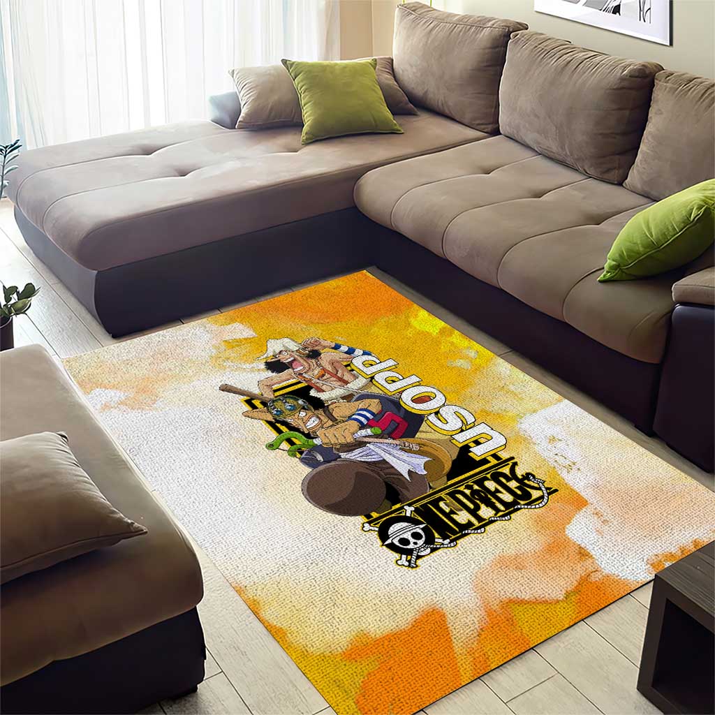 Usopp One Piece Yellow and White Theme Area Rug with Sniper Pose and Sogeking Mask Design - The Mazicc