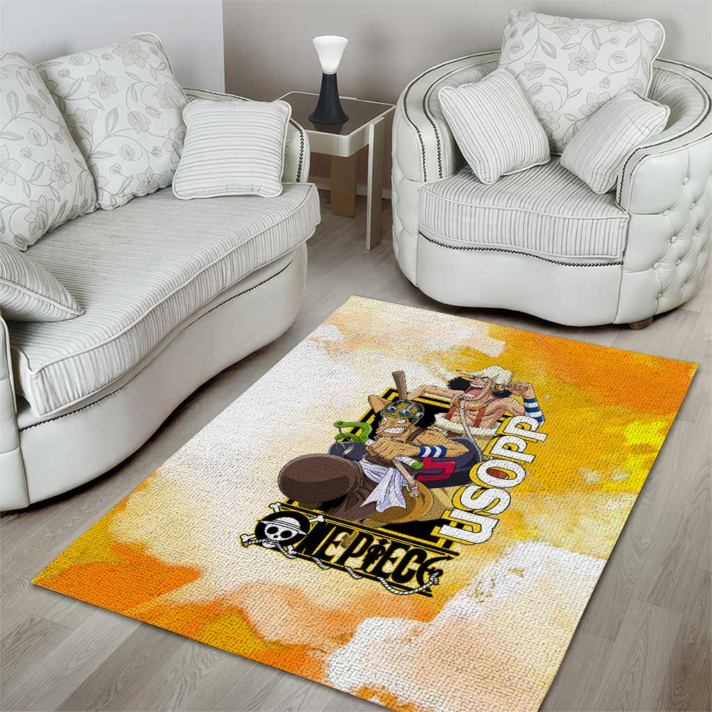Usopp One Piece Yellow and White Theme Area Rug with Sniper Pose and Sogeking Mask Design - The Mazicc