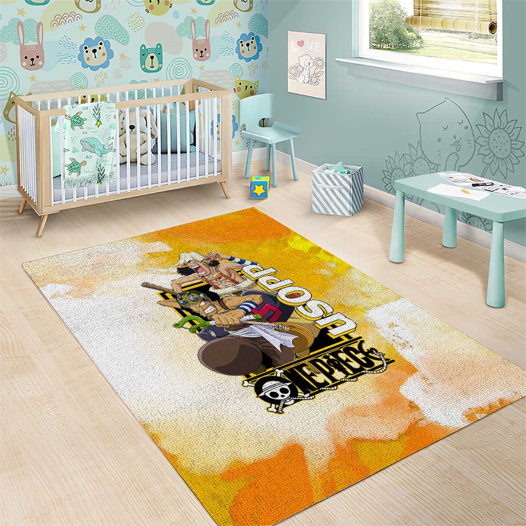Usopp One Piece Yellow and White Theme Area Rug with Sniper Pose and Sogeking Mask Design - The Mazicc