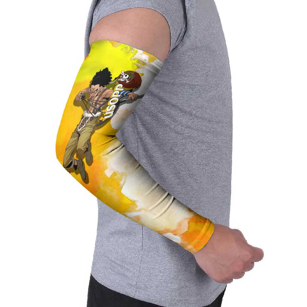 Usopp One Piece Yellow and White Theme Arm Sleeves with Sniper Pose and Sogeking Mask Design - The Mazicc
