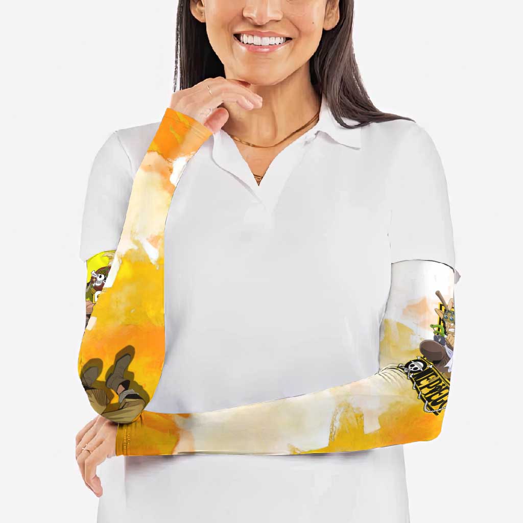 Usopp One Piece Yellow and White Theme Arm Sleeves with Sniper Pose and Sogeking Mask Design - The Mazicc