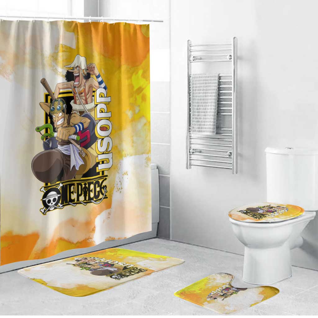 Usopp One Piece Yellow and White Theme Bathroom Set with Sniper Pose and Sogeking Mask Design - The Mazicc