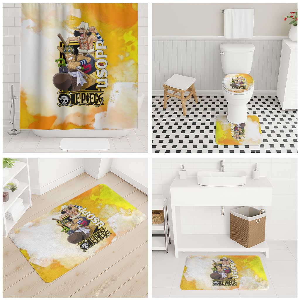 Usopp One Piece Yellow and White Theme Bathroom Set with Sniper Pose and Sogeking Mask Design - The Mazicc