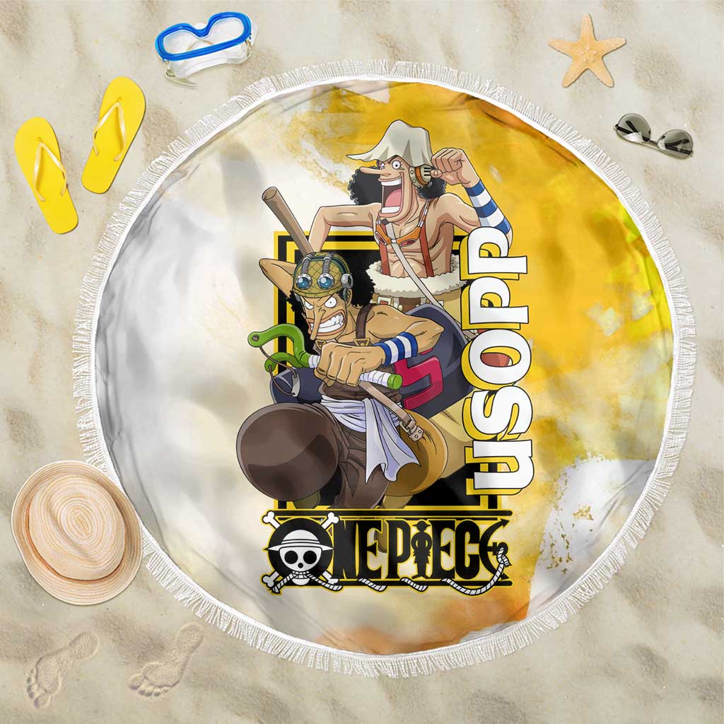 Usopp One Piece Yellow and White Theme Beach Blanket with Sniper Pose and Sogeking Mask Design - The Mazicc