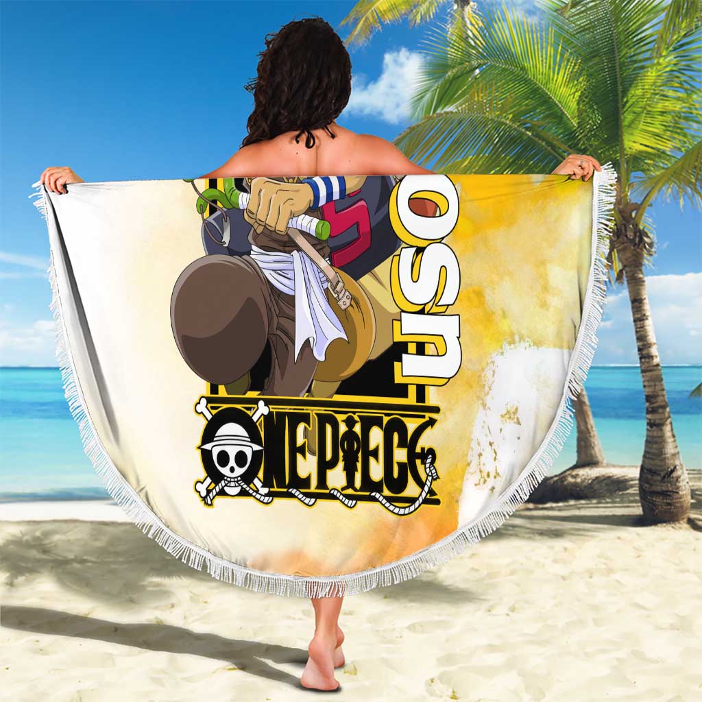 Usopp One Piece Yellow and White Theme Beach Blanket with Sniper Pose and Sogeking Mask Design - The Mazicc