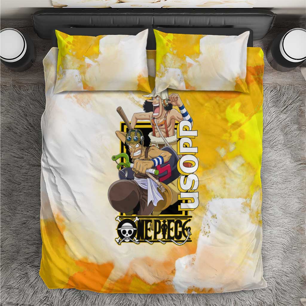 Usopp One Piece Yellow and White Theme Bedding Set with Sniper Pose and Sogeking Mask Design - The Mazicc