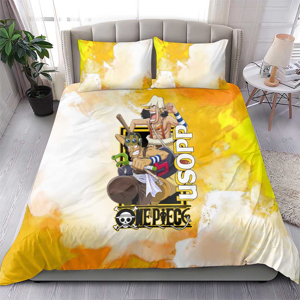 Usopp One Piece Yellow and White Theme Bedding Set with Sniper Pose and Sogeking Mask Design - The Mazicc