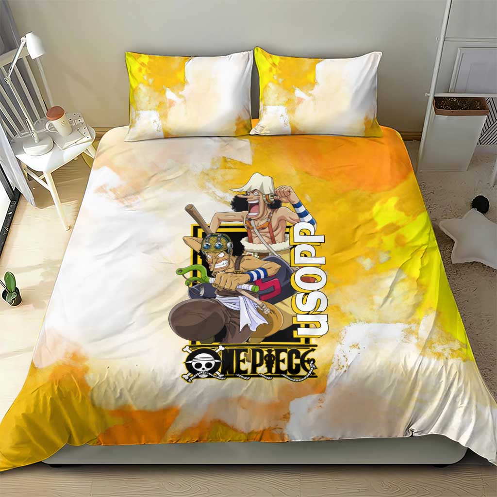 Usopp One Piece Yellow and White Theme Bedding Set with Sniper Pose and Sogeking Mask Design - The Mazicc