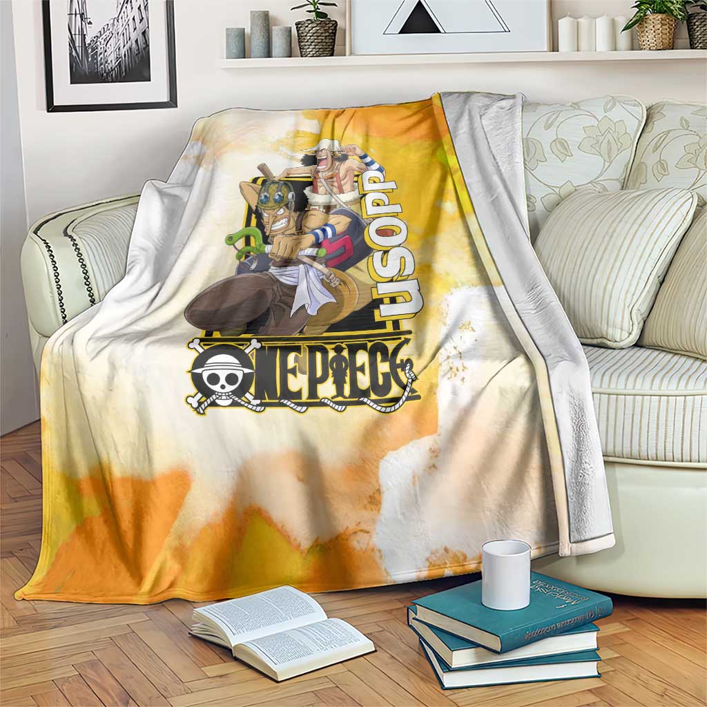 Usopp One Piece Yellow and White Theme Blanket with Sniper Pose and Sogeking Mask Design - The Mazicc