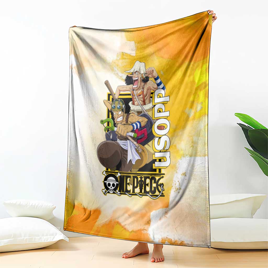 Usopp One Piece Yellow and White Theme Blanket with Sniper Pose and Sogeking Mask Design - The Mazicc