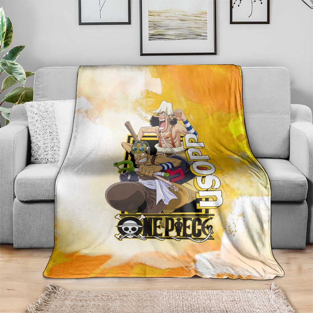 Usopp One Piece Yellow and White Theme Blanket with Sniper Pose and Sogeking Mask Design - The Mazicc