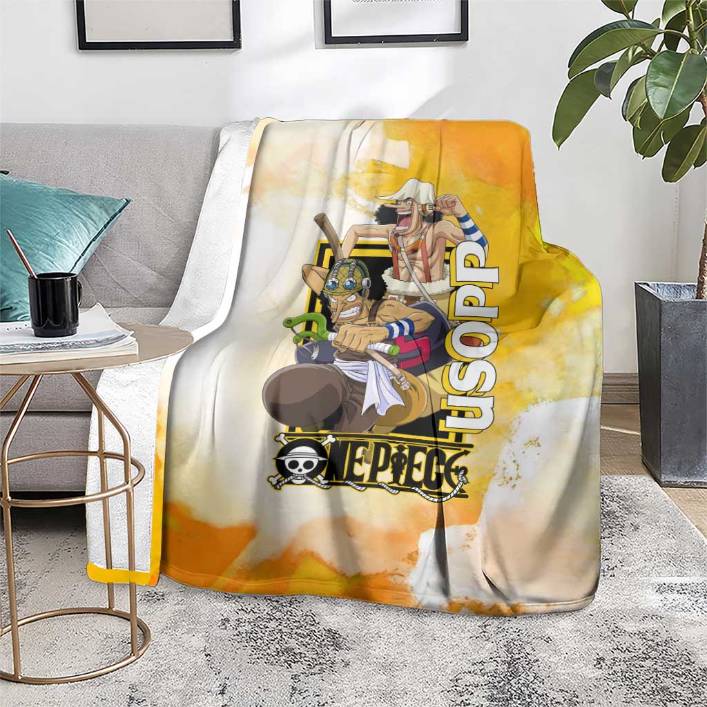 Usopp One Piece Yellow and White Theme Blanket with Sniper Pose and Sogeking Mask Design - The Mazicc