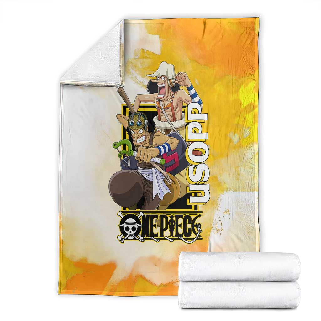 Usopp One Piece Yellow and White Theme Blanket with Sniper Pose and Sogeking Mask Design - The Mazicc