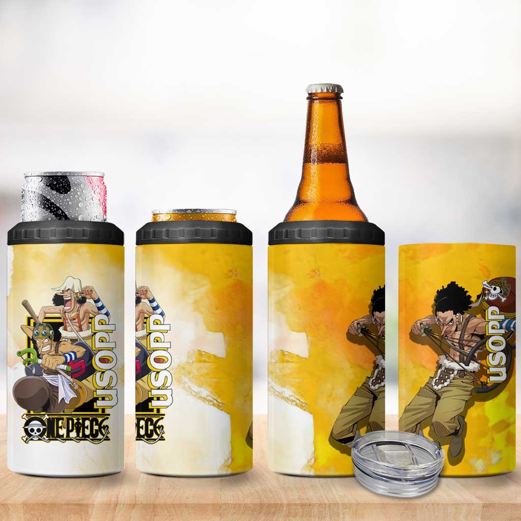 Usopp One Piece Yellow and White Theme 4 in 1 Can Cooler Tumbler with Sniper Pose and Sogeking Mask Design - The Mazicc