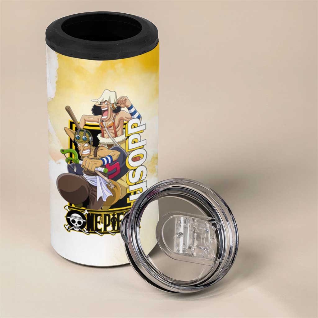Usopp One Piece Yellow and White Theme 4 in 1 Can Cooler Tumbler with Sniper Pose and Sogeking Mask Design - The Mazicc