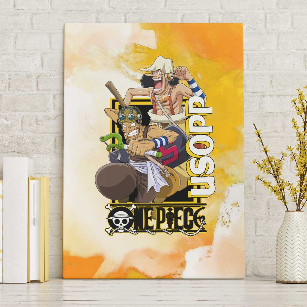 Usopp One Piece Yellow and White Theme Canvas Wall Art with Sniper Pose and Sogeking Mask Design - The Mazicc