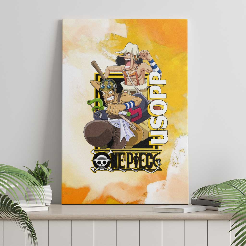Usopp One Piece Yellow and White Theme Canvas Wall Art with Sniper Pose and Sogeking Mask Design - The Mazicc